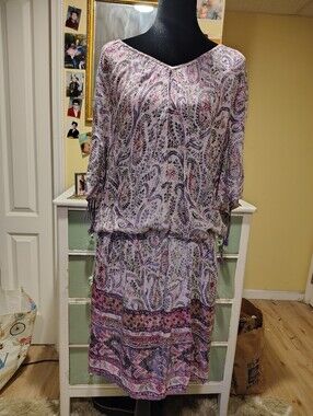 Ruff Hewn Paisley Boho Dress in Lavender and Pink